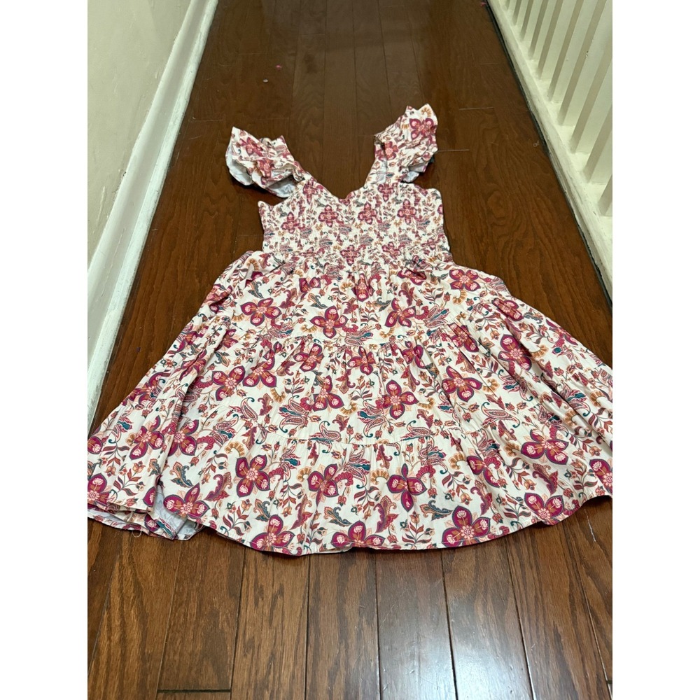 Anthropologie Forever that Girl cottage boho tiered mini dress pink/cream medium